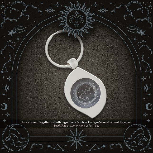 Chaveiro Dark Zodiac: Sagittarius Birth Sign Black & Silver (Dark Zodiac: Sagittarius Birth Sign Black & Silver Design in a Silver Colored Metal Keychain)