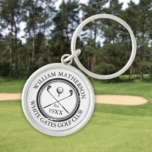 Chaveiro Data de Fundação do Nome do Clube de Golfe Persona (Personalized Golf Club Name Established Date Keychain)