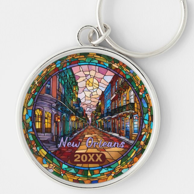 Chaveiro Datas da Rua Bourbon, Nova Orleans, Personalizada (Frente)