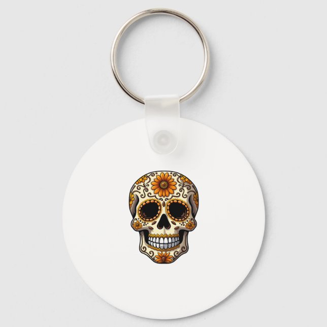 Chaveiro Day Of Dead Sugar Skull Floral Skeleton Head Bone  (Frente)