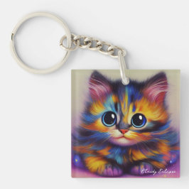 Chaveiro de Acrílico Gatinho Tortie Arco-íris