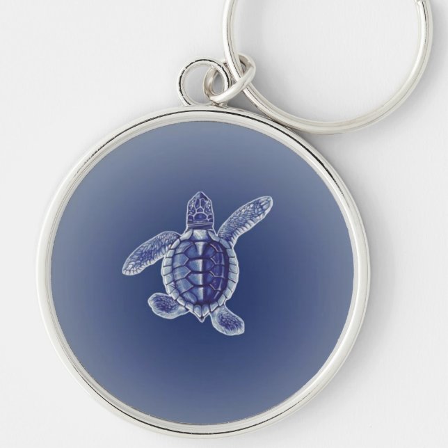 Chaveiro de acrílico tartaruga com fundo azul (Frente)