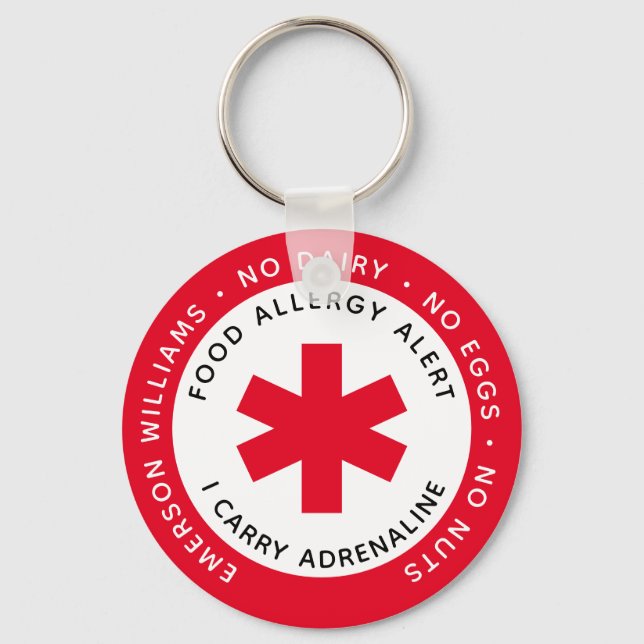 Chaveiro de Alerta de Alergia da Comida Vermelha (Frente)