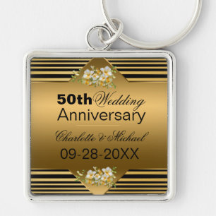 Chaveiro de aniversário de casamento do Dourado 50