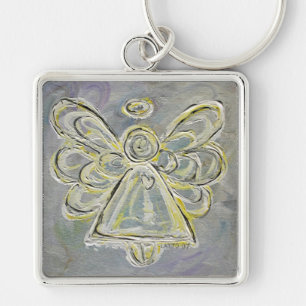Chaveiro de Anjo Guardião Branco e Silver Light