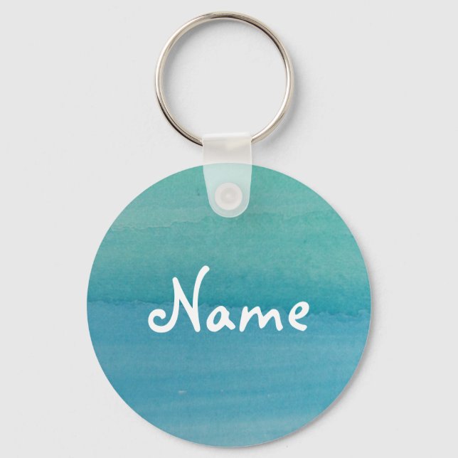 Chaveiro de aquarela azul-aqua com nome personaliz (Frente)