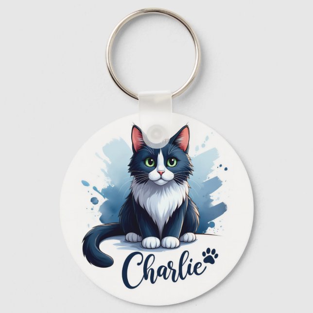 Chaveiro de Arte de Gato Fofo – Presente para Aman (Frente)