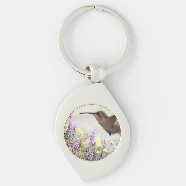 Chaveiro de Arte Digital de Hummingbird e Flores S (Frente)