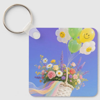 Chaveiro de Balão Sorridente e Cesta de Flores