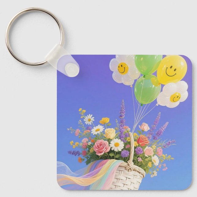 Chaveiro de Balão Sorridente e Cesta de Flores (Frente)