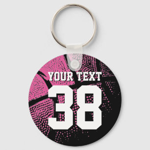 Chaveiro de basquete rosa neon com número da camis