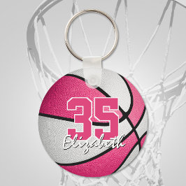 chaveiro de basquetebol personalizado branco-rosad