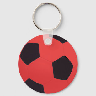 Chaveiro de bola de futebol vermelho e preto