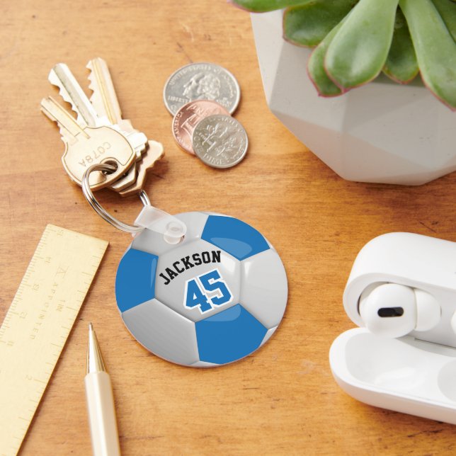 Chaveiro de bola ⚽ futebol branco e azul (Mesa)