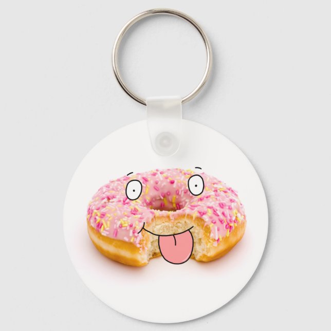 Chaveiro de boneco de rosca rosa-branca (Frente)