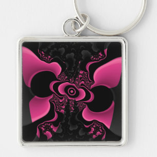 chaveiro de borboleta fractal preto e rosa