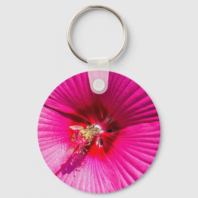 Chaveiro de Botão Básico do Hibiscus Rosa (Frente)