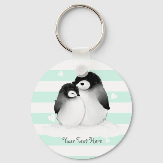 Chaveiro de Botão Cardíaco Penguin Personalizado (Frente)