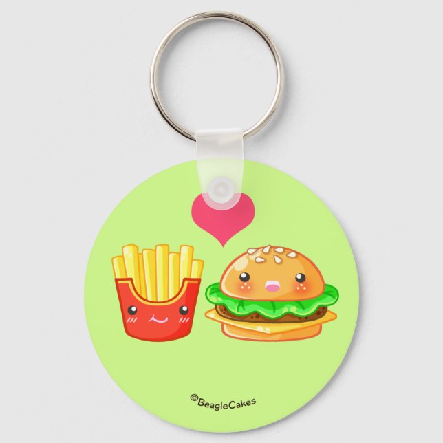 Chaveiro de Botão de Hamburger e Fritas (Frente)