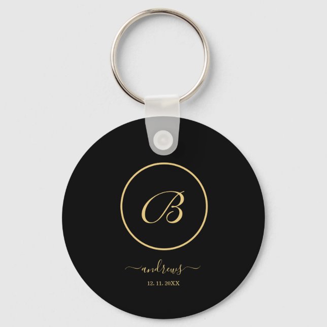 Chaveiro de Botão Preto Ouro Personalizado (Frente)