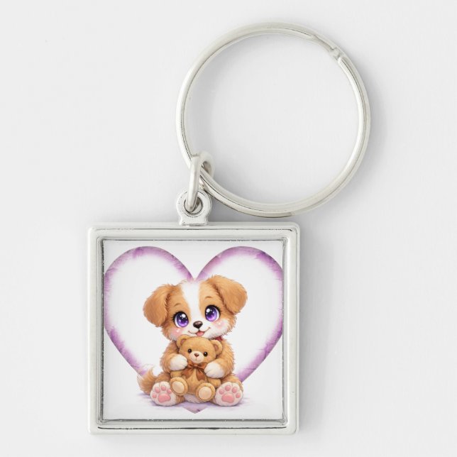 Chaveiro de Cachorrinho Fofinho Segurando Urso de  (Frente)