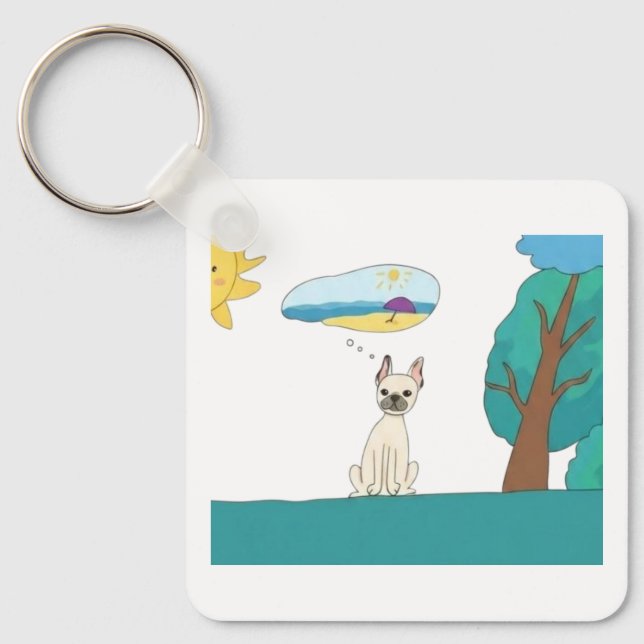 Chaveiro de Cachorro Fofo Sonhando com Praia de Ve (Frente)