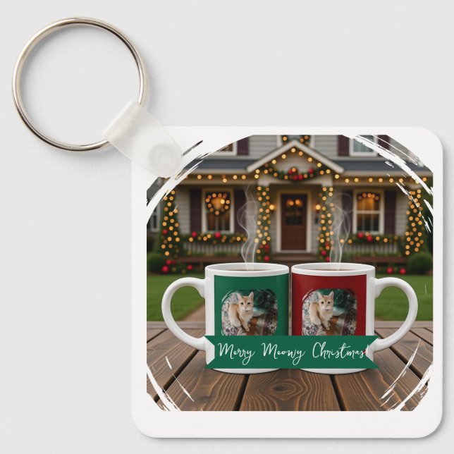 Chaveiro de Canecas de Café de Gatos de Natal (Frente)