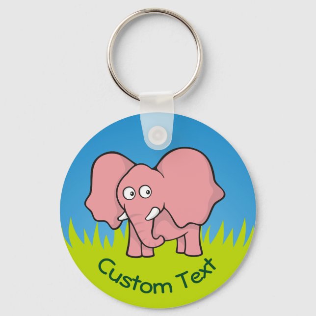 Chaveiro de Cartoon de Elefante Rosa (Frente)