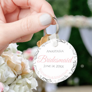 Chaveiro de Casamento de Bridesmaid Rosa e Cinza