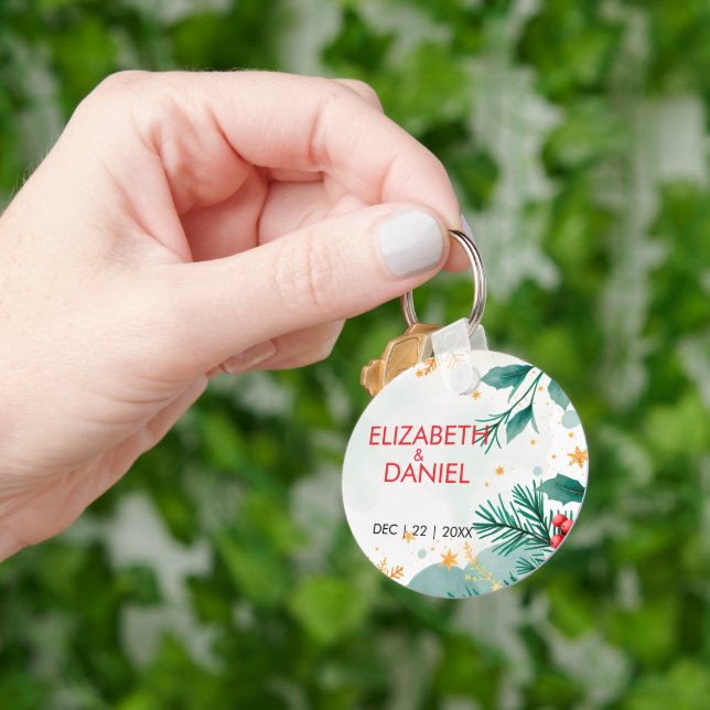Chaveiro de Casamento de Natal de Watercolor Holly (Mão)
