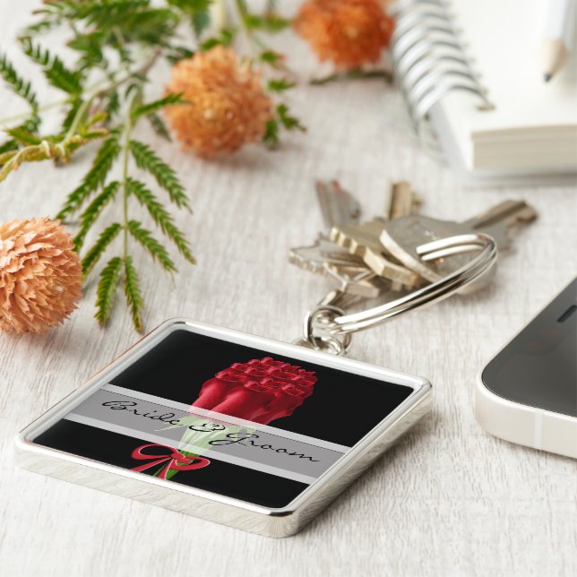 Chaveiro de Casamento de Rosa vermelha Elegante (Lateral)