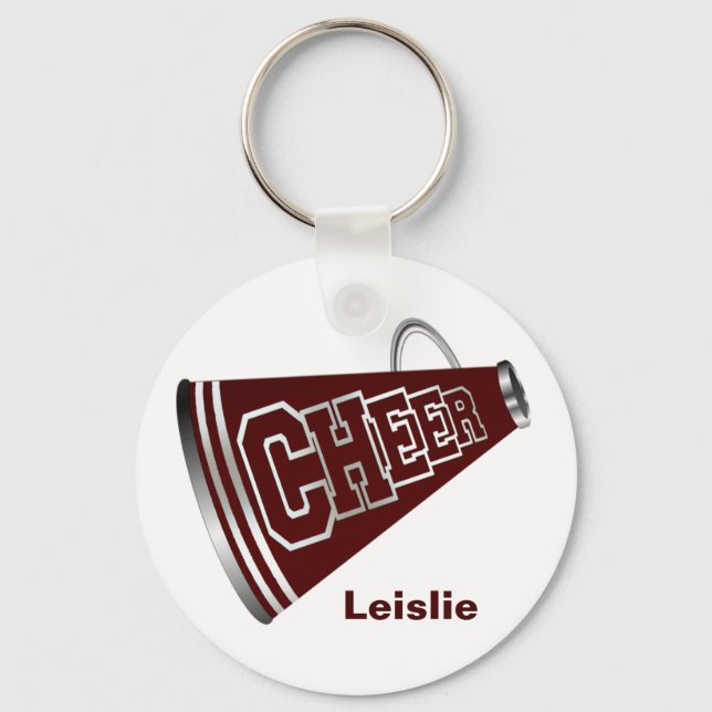 Chaveiro de Cheerleader Maroon e White Megaphone (Frente)