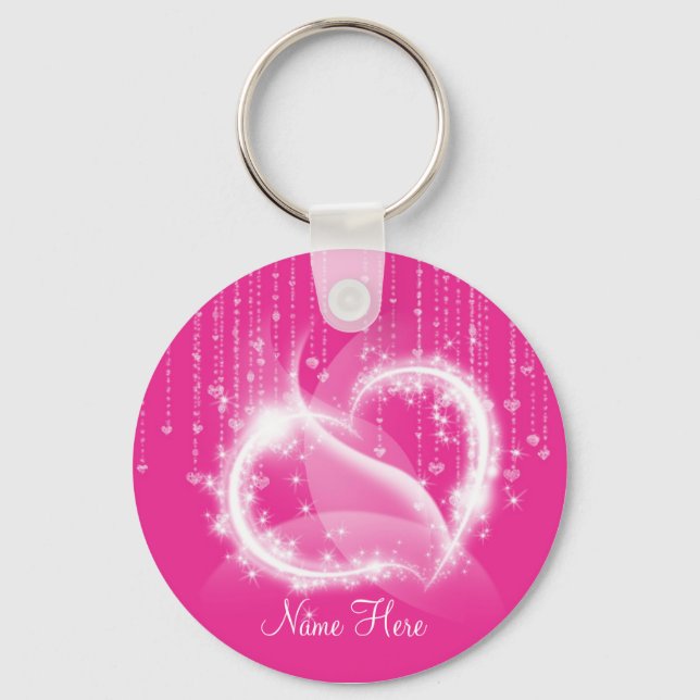 Chaveiro de Corações Cintilantes Rosa (Frente)
