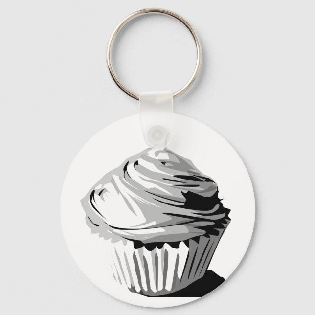 Chaveiro de cupcake de escala de cinza (Frente)