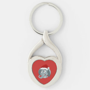 Chaveiro de desenho animado de elefante natalino