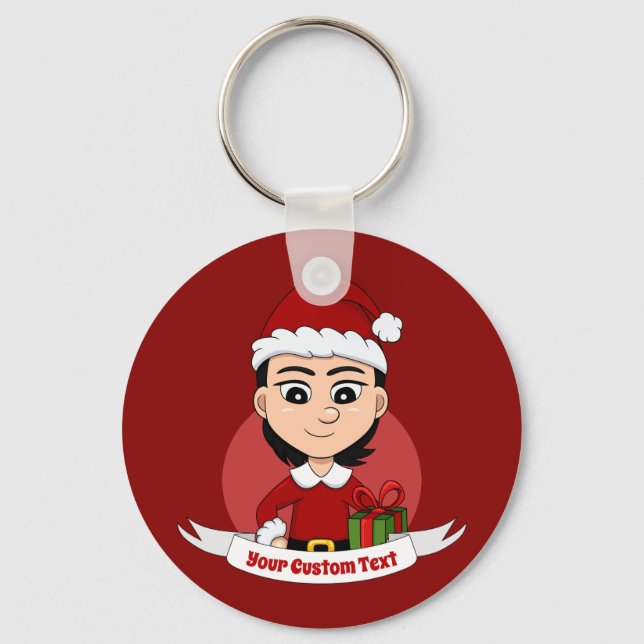 Chaveiro de desenho animado de menina de Natal (Frente)