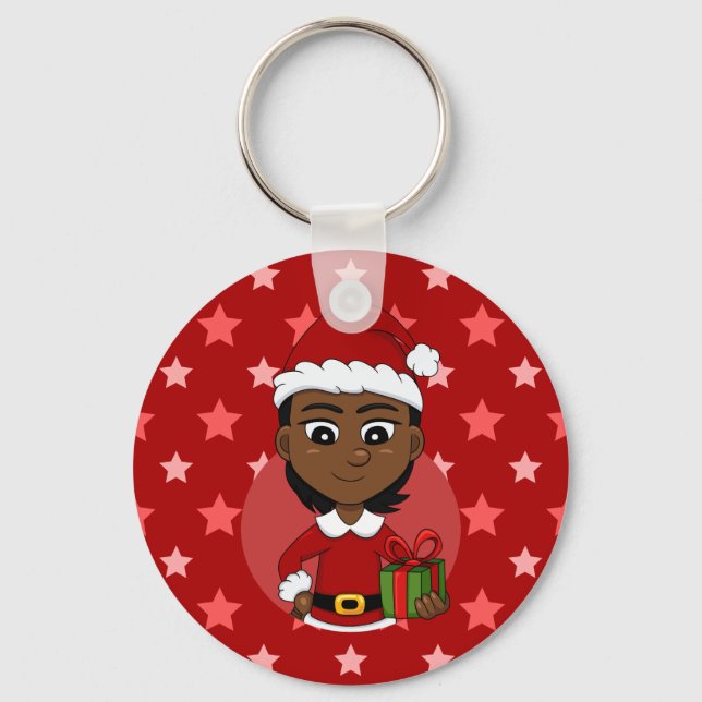 Chaveiro de desenho animado de menina de Natal (Frente)