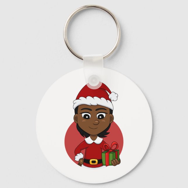 Chaveiro de desenho animado de menina de Natal (Frente)