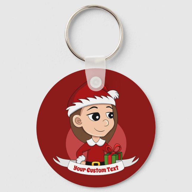 Chaveiro de desenho animado de menina de Natal (Frente)