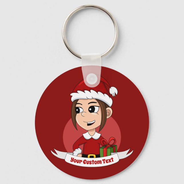 Chaveiro de desenho animado de menina de Natal (Frente)