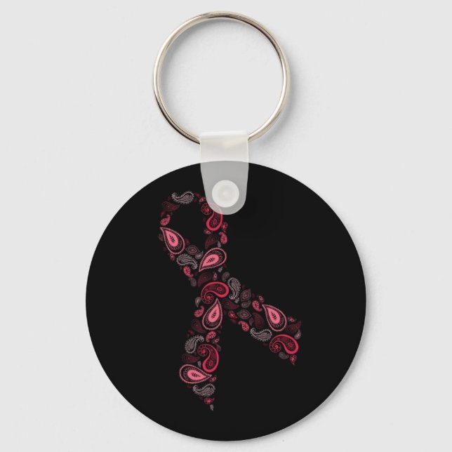 chaveiro de fita rosa paisley - preto (Frente)