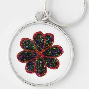 Chaveiro de Flor de Brilho Preto e Vermelho