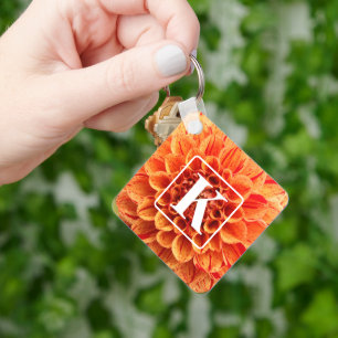 Chaveiro de Flor Laranja com Monograma