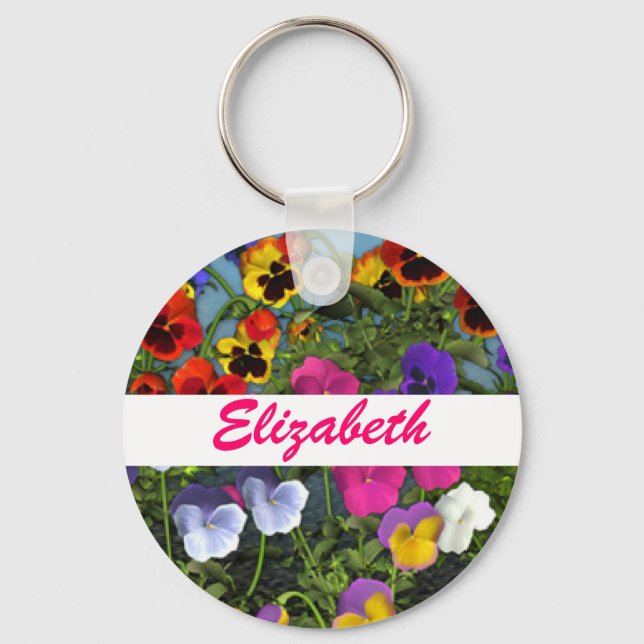 Chaveiro de Flores de Pansy Personalizadas (Frente)