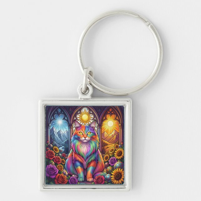 chaveiro de gato arco-íris (Frente)