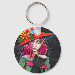 Chaveiro de Gato Bruxa de Halloween Gótico