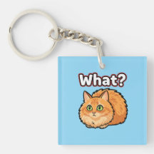 Chaveiro de Gato Laranja Fofo Confuso "O quê?" Mem