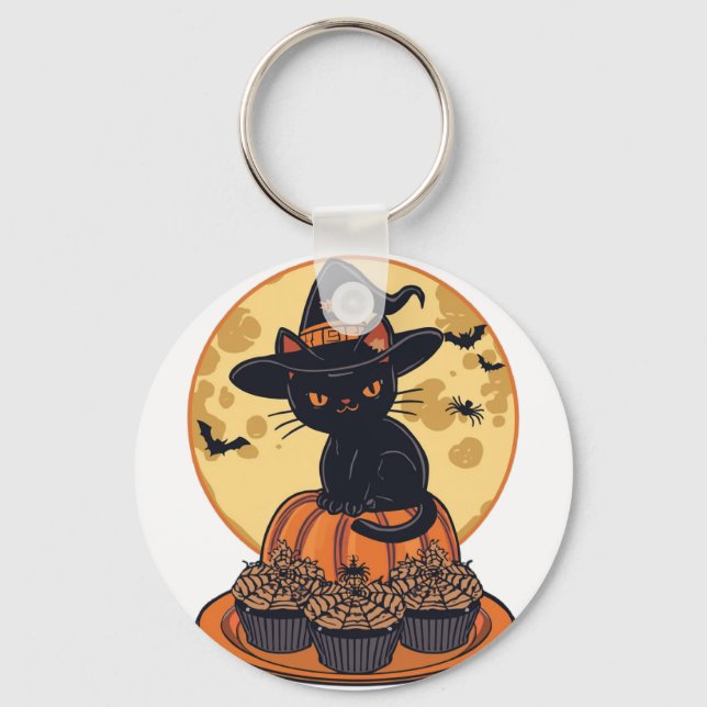 Chaveiro de Gato Preto Assustador de Halloween – F (Frente)