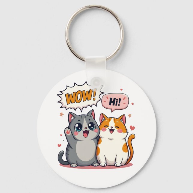 Chaveiro de Gatos Kawaii Fofos em Quadrinhos Dizen (Frente)