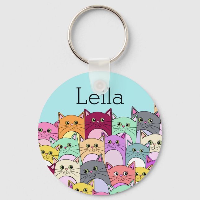 Chaveiro de gatos personalizados coloridos (Frente)